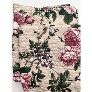 Pottery Barn Adelise Floral Cotton Linen Reversible Shams ~ Euro ~ Pair (2)